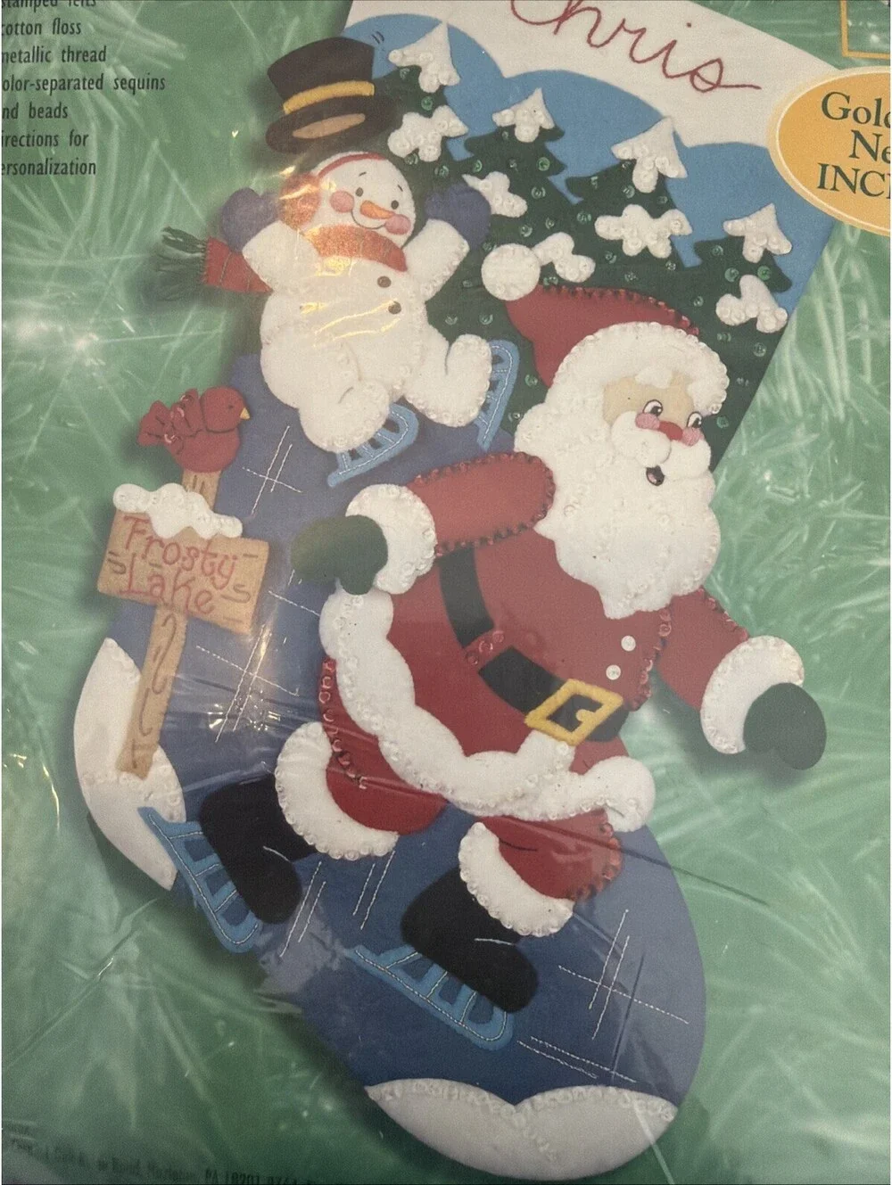 Vtg 2000 Bucilla DIY Felt Applique  18” Stocking Frosty Lake Pattern New